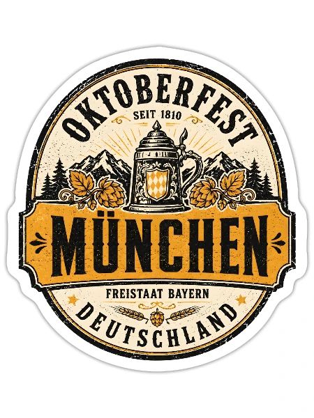 Oktoberfest München Bavarian Badge - Sticker - white matte - Front