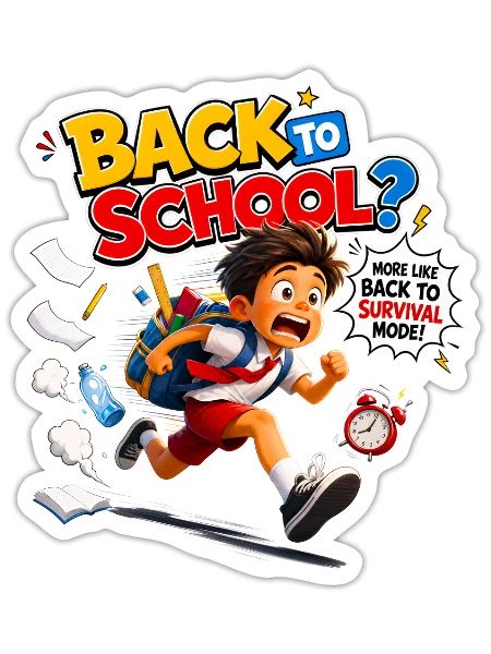 First Day Panic Survival Mode Humor - Sticker - white matte - Front