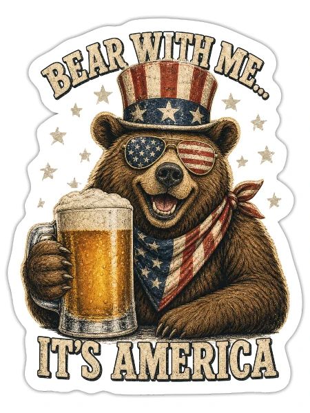 Patriotic Bear With Beer Mug - Sticker - white matte - Front