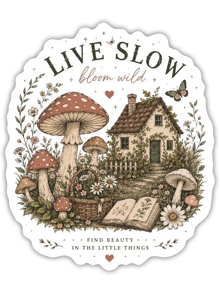 Live Slow Bloom Wild Cottagecore Design - Sticker - white matte - Front