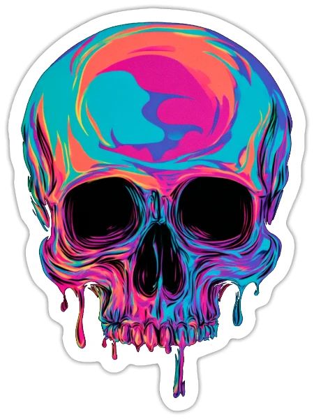 Neon Edgy Dark Skull - Melting Neon Skull Design - Sticker - white matte - Front