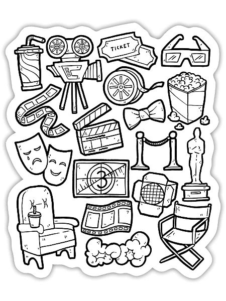 Cinema Doodles Movies Screen Popcorn - Sticker - white matte - Front