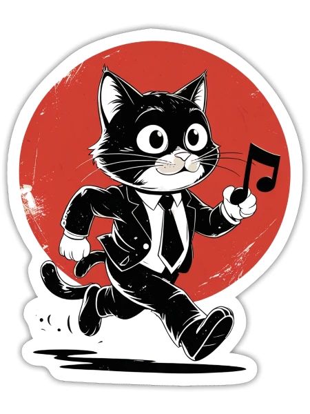 Whimsical Black White Cat Conducto - Sticker - white matte - Front