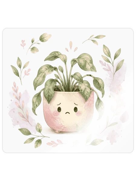 Watercolor Sad Plant Pot Illustration - Sticker - transparent glossy - Front