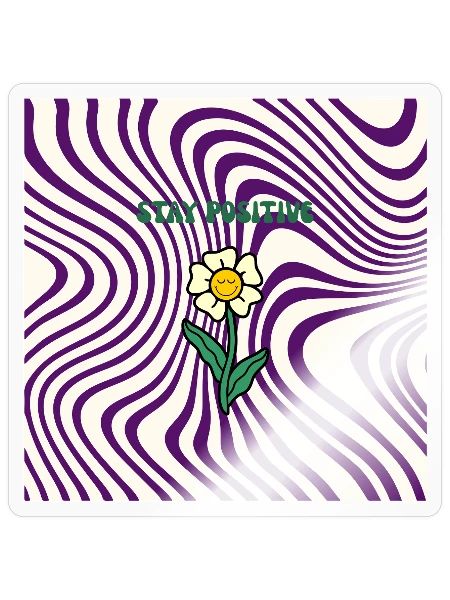 Stay Positive Daisy on Psychedelic Waves - Sticker - transparent glossy - Front