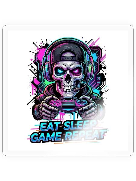 Eat Sleep Game Repeat Gamer Skull Esports Streetwe - Sticker - transparent glossy - Front