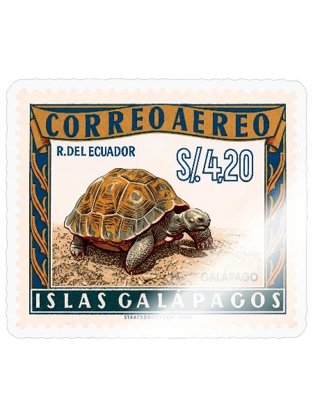 Vintage Galápagos Tortoise Postage Stamp - Sticker - transparent glossy - Front