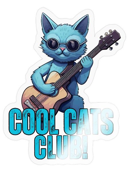Join the "Cool Cats Club" Blue Cat playing Guitar - Sticker - transparent glossy - Front
