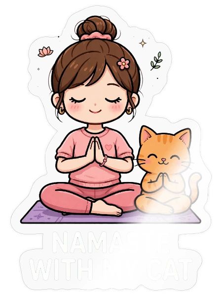 Namaste With My Cat - Sticker - transparent glossy - Front