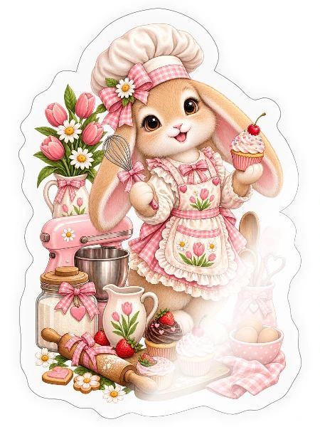 Pastel Bunny Baker Delight - Sticker - transparent glossy - Front