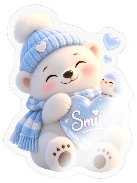 Blue Scarf Bear Heart Smile - Sticker - transparent glossy - Front