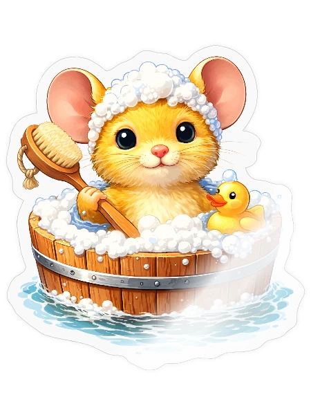 Cute Mouse Taking a Bath - Sticker - transparent glossy - Front