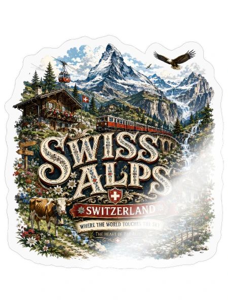 Swiss Alps T-Shirt | Travel Souvenir Graphic - Sticker - transparent glossy - Front
