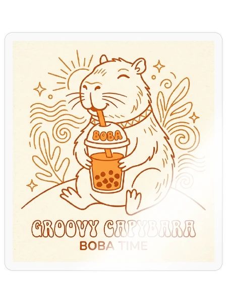 Groovy Capybara with Boba Time - Sticker - transparent glossy - Front
