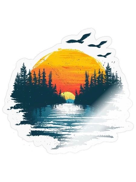 Sunset Silhouette With Pine Trees - Sticker - transparent glossy - Front