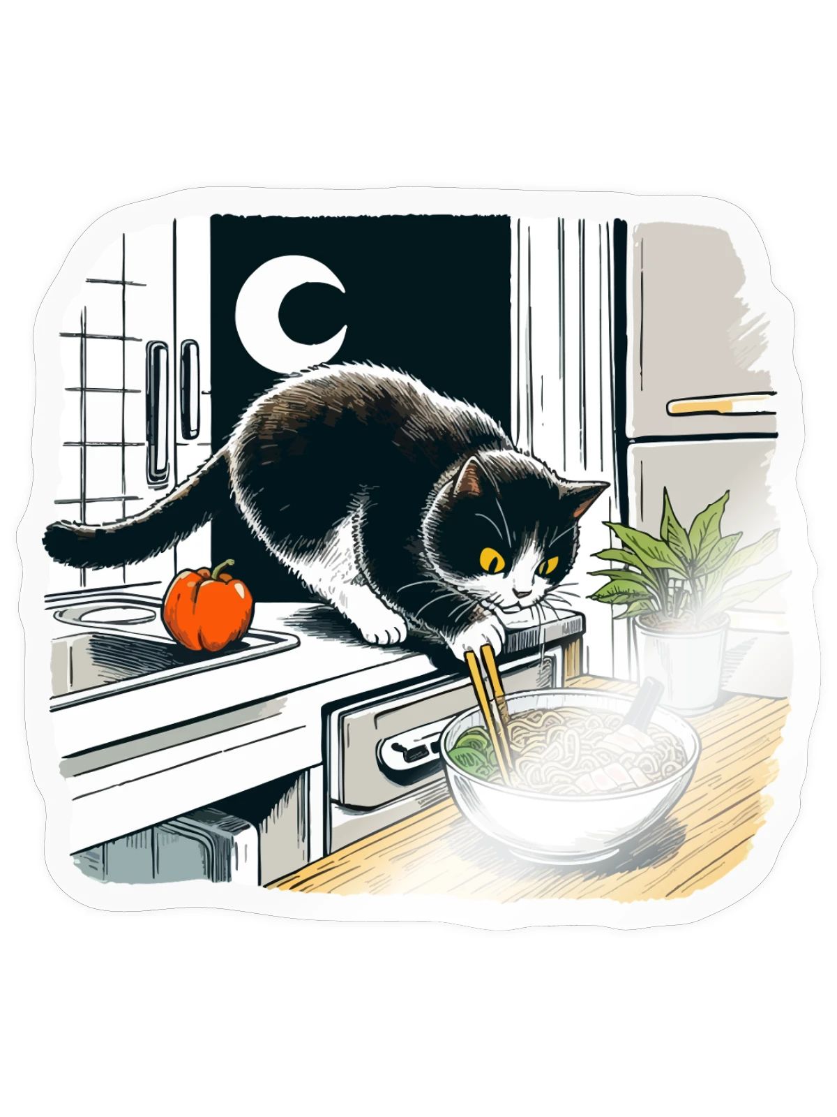 Moonlit Cat Noodle Quest - Sticker - transparent glossy - Front