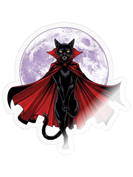 Vampire Cat Under Full Moon - Sticker - transparent glossy - Front