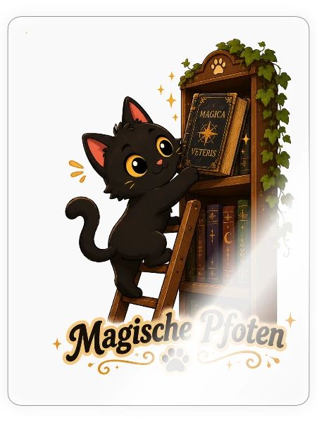 Schwarze Katze mit Zauberbuch BücherliebhaberShirt - Sticker - transparent glossy - Front