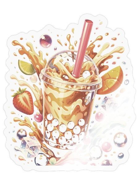 Bubble Tea Tapioca Beads Splash Art - Sticker - transparent glossy - Front