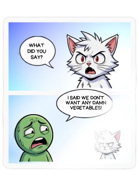 Angry Cat vs Veggie Stand-off - Sticker - transparent glossy - Front