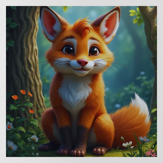 Magical fantasy fox in enchanted forest scene