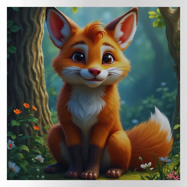 Magical fantasy fox in enchanted forest scene