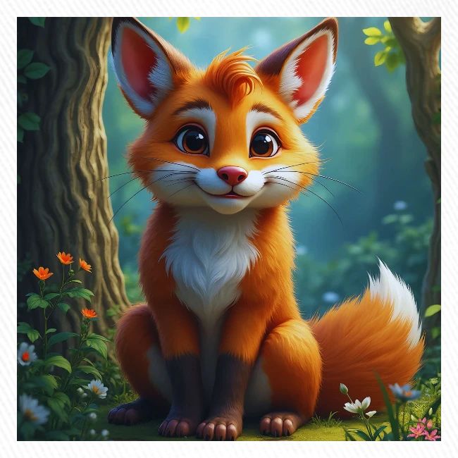 Magical fantasy fox in enchanted forest scene