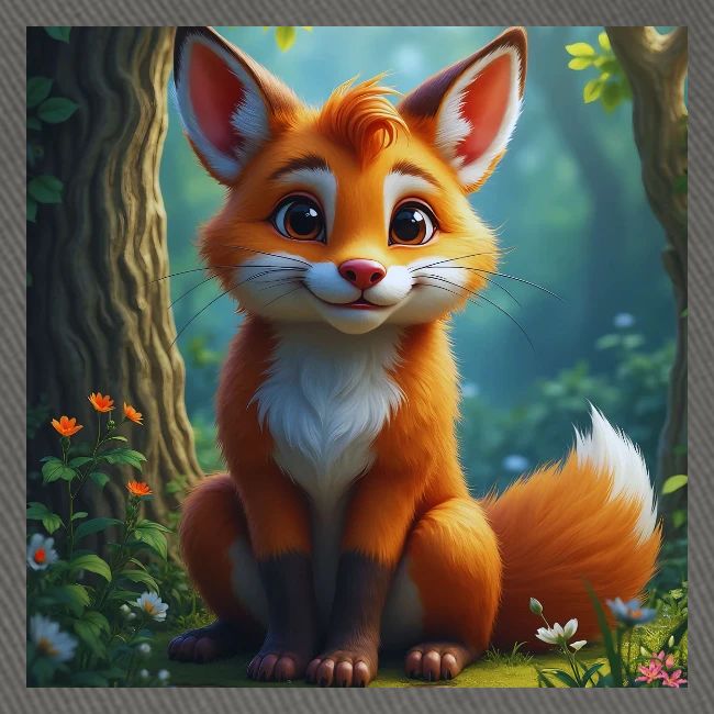 Magical fantasy fox in enchanted forest scene