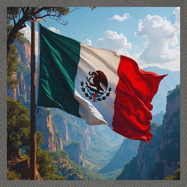 Mexican Flag in Mountain Nature Landscape