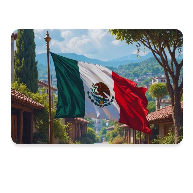 Mexican flag surrounded by nature and magic town