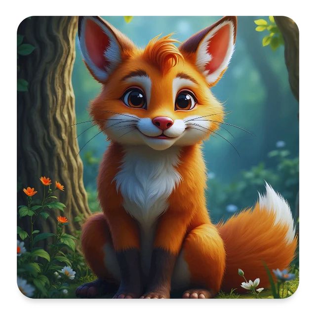 Magical fantasy fox in enchanted forest scene