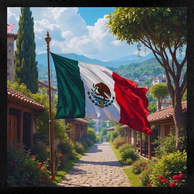 Mexican flag surrounded by nature and magic town