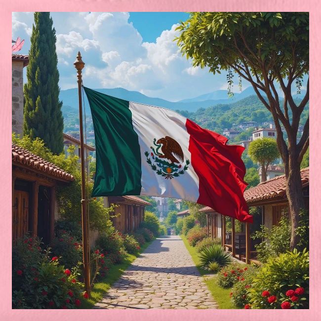 Mexican flag surrounded by nature and magic town