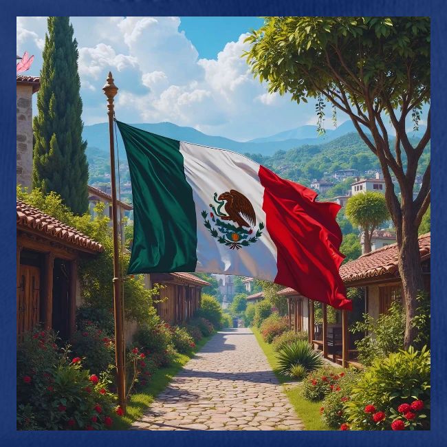 Mexican flag surrounded by nature and magic town