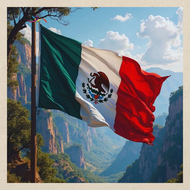 Mexican Flag in Mountain Nature Landscape