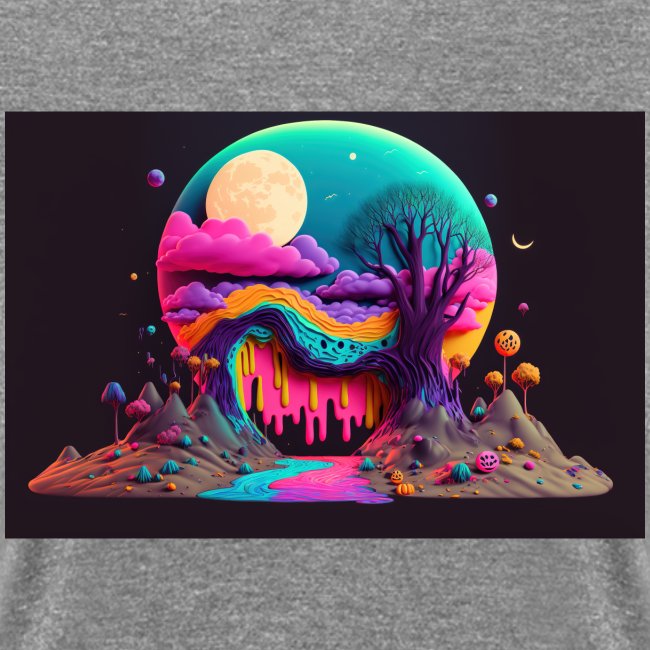 Spooky Full Moon Psychedelic Landscape Paint Drips