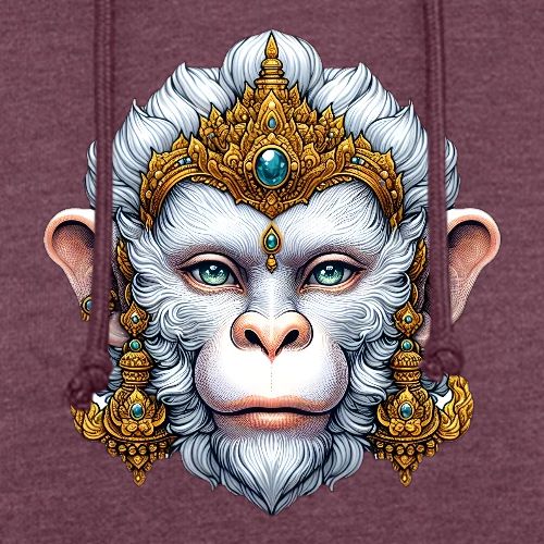 Thai Hanuman Monkey Deity Mask - Unisex Organic Hoodie