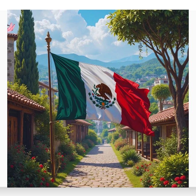 Mexican flag surrounded by nature and magic town