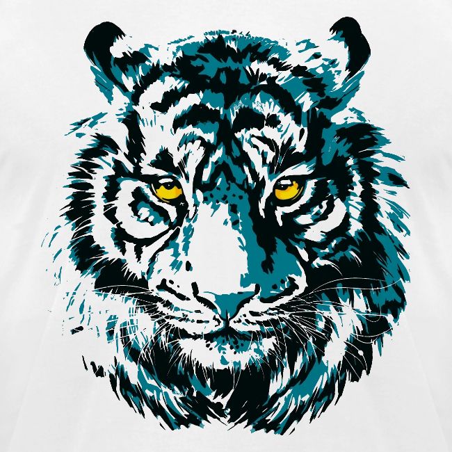 Colorful Turquoise Tiger Head Portrait Drawing