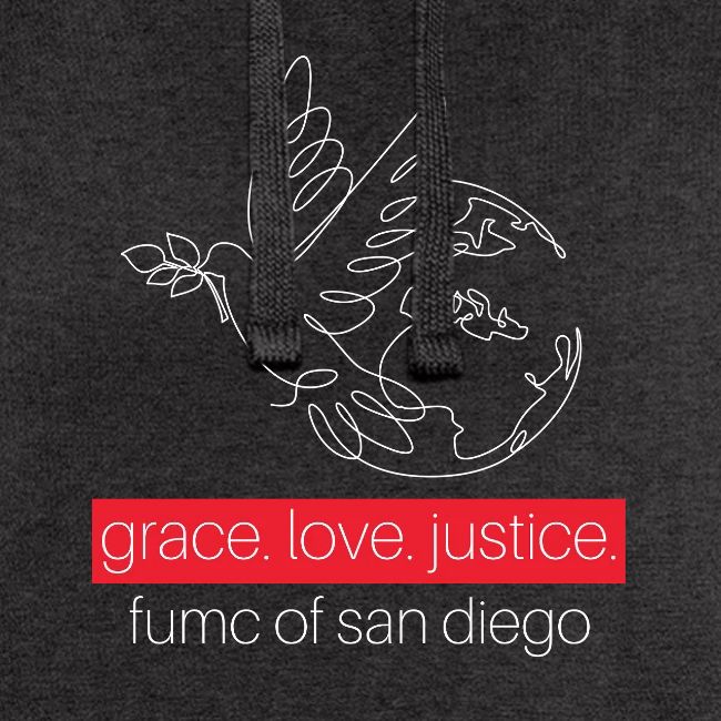 Grace. Love. Justice.- dove and earth graphic