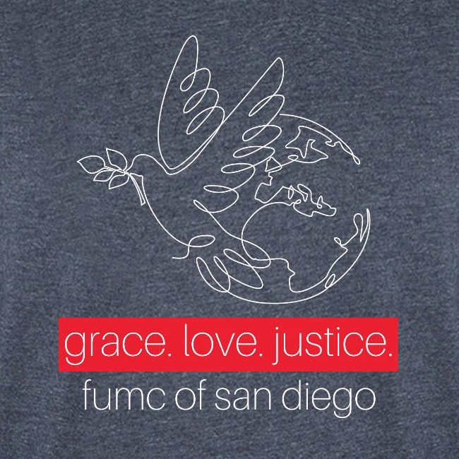Grace. Love. Justice.- dove and earth graphic