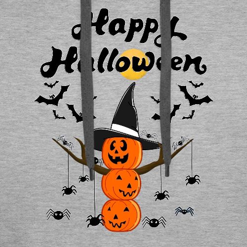 Pumpkin Snowman | Happy Halloween Tree and Spiders - Men's Premium Hoodie