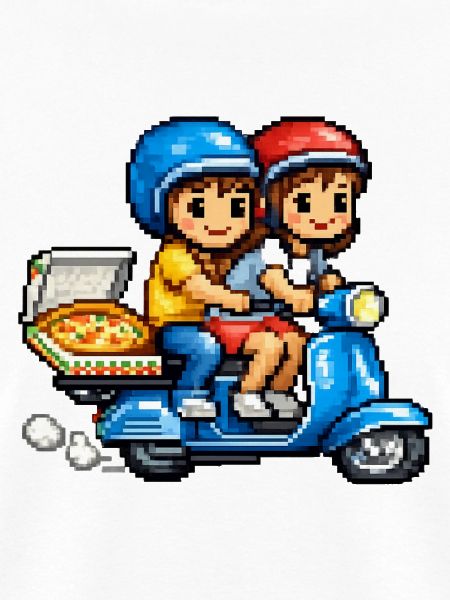 Boy and Girl on Vespa with Pizza!