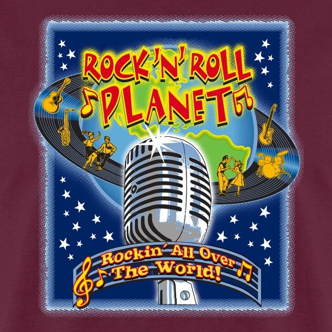 Rock'n'Roll Planet Full Color Retro Tee Design