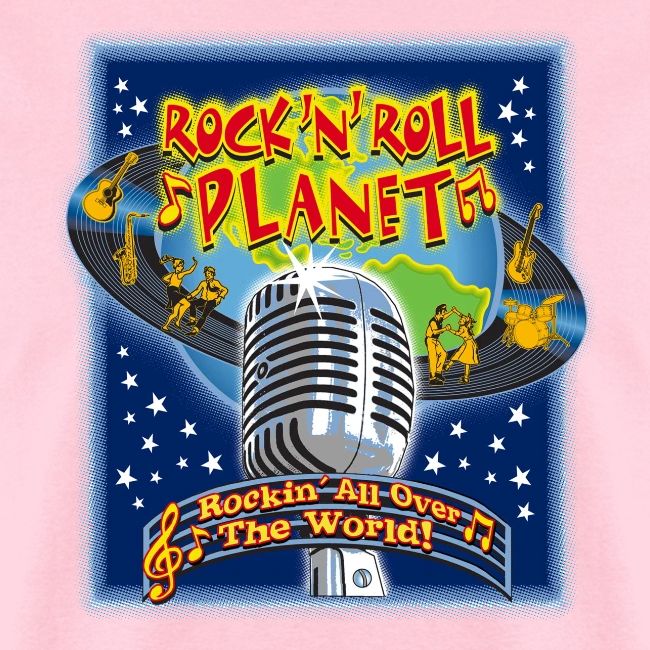 Rock'n'Roll Planet Full Color Retro Tee Design