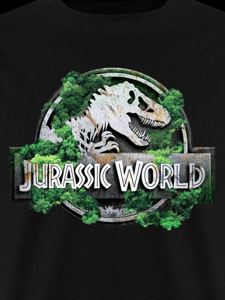 Jurassic World logo with T-Rex and trees