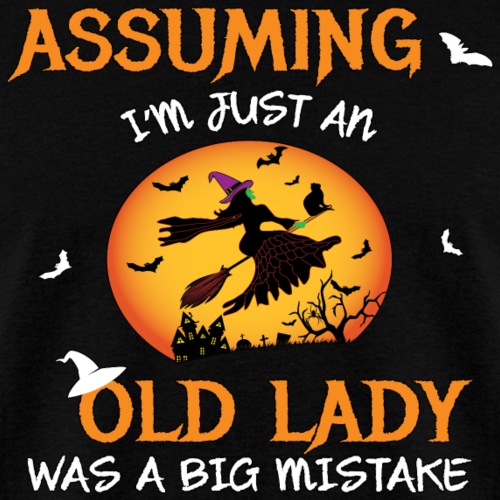 Old Lady Witch Broomstick Black Cat Bats Spider. - Men's T-Shirt