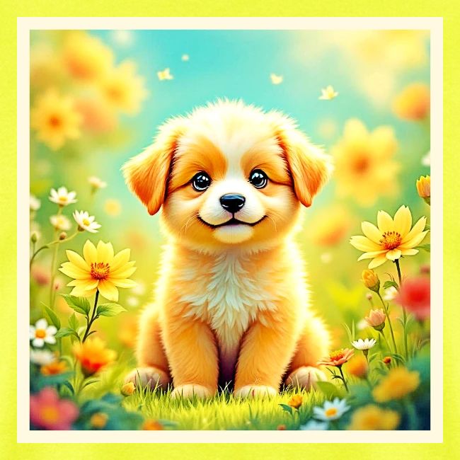 Cute Puppy Flower Art