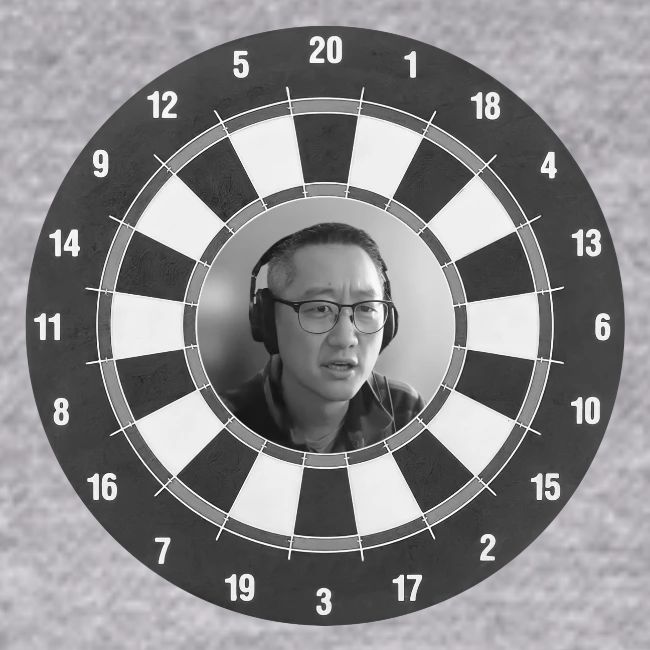 Producer Jay on Dartboard with Fusco Show back