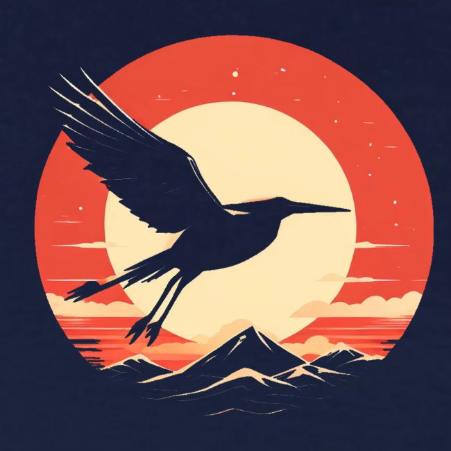Majestic Crane Soaring Against Rising Sun